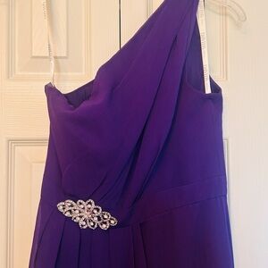 David's Bridal One-Shoulder Purple Dress with Sparkle